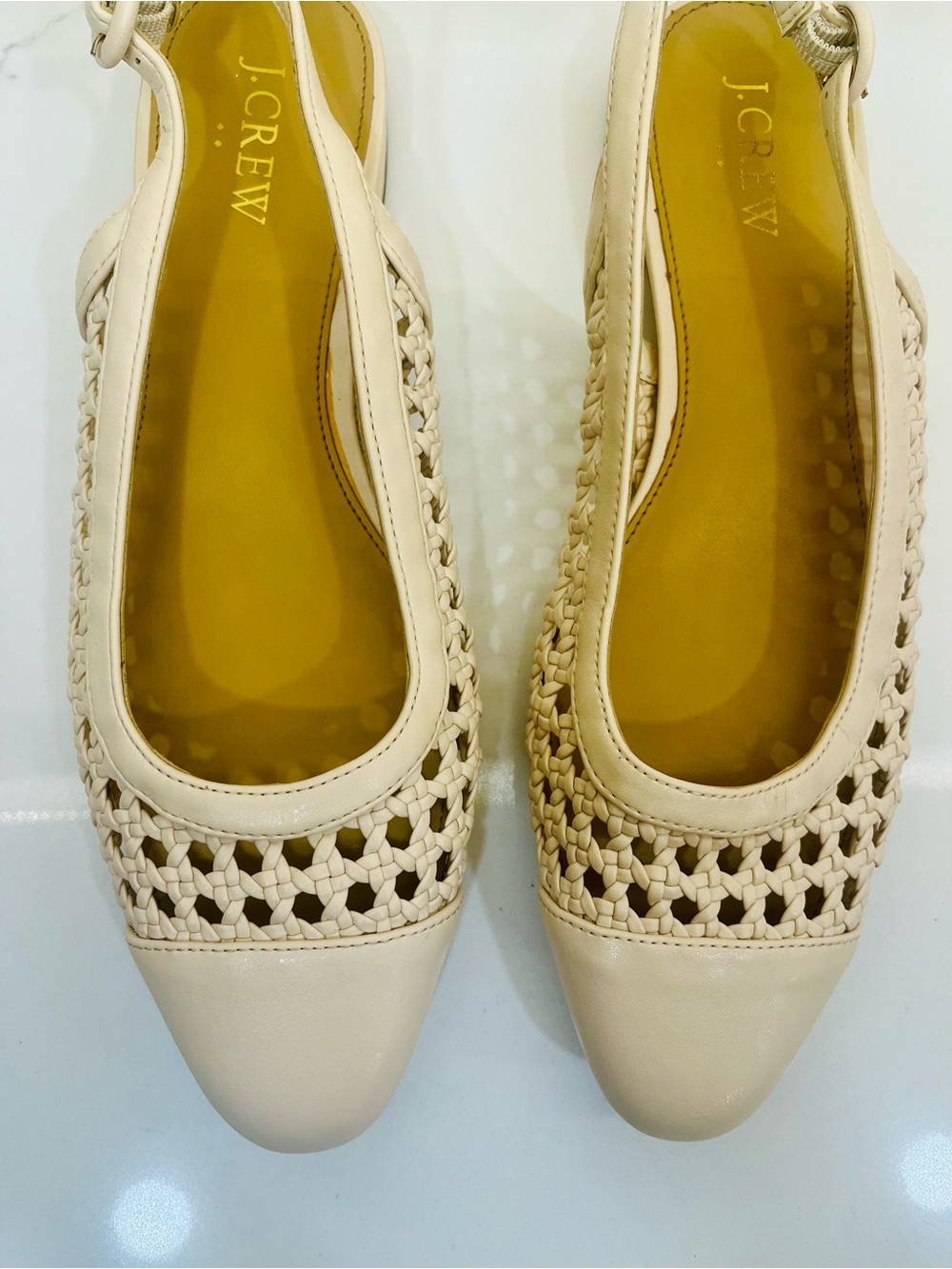J.Crew Cream Woven Slingback Flats Size 8.5 Coastal Chic Pointed Toe Shoes - Picture 6 of 10